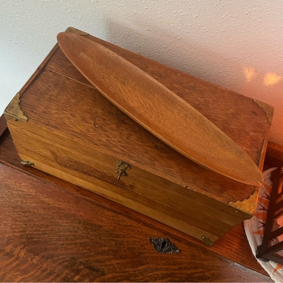 Other - VTG MCM Rustic Wooden Storage Box with Brass Accents & Wooden Tray